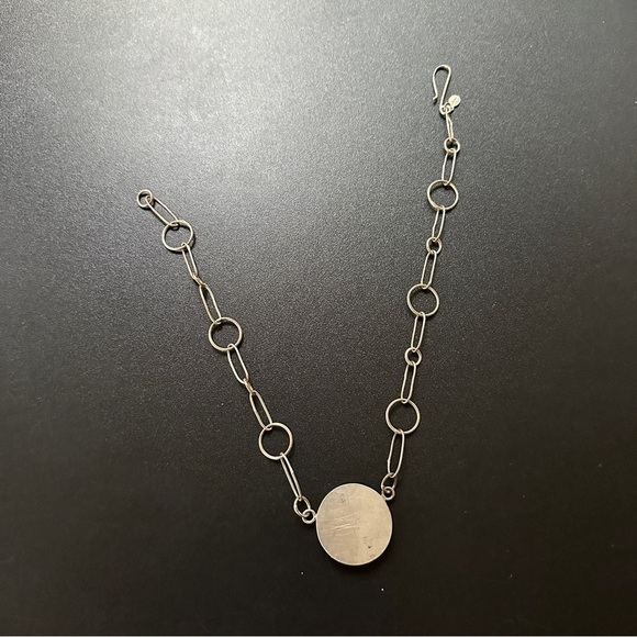 Handmade & Signed Sterling Silver Large Green & White Circle Necklace Vintage - Picture 9 of 14